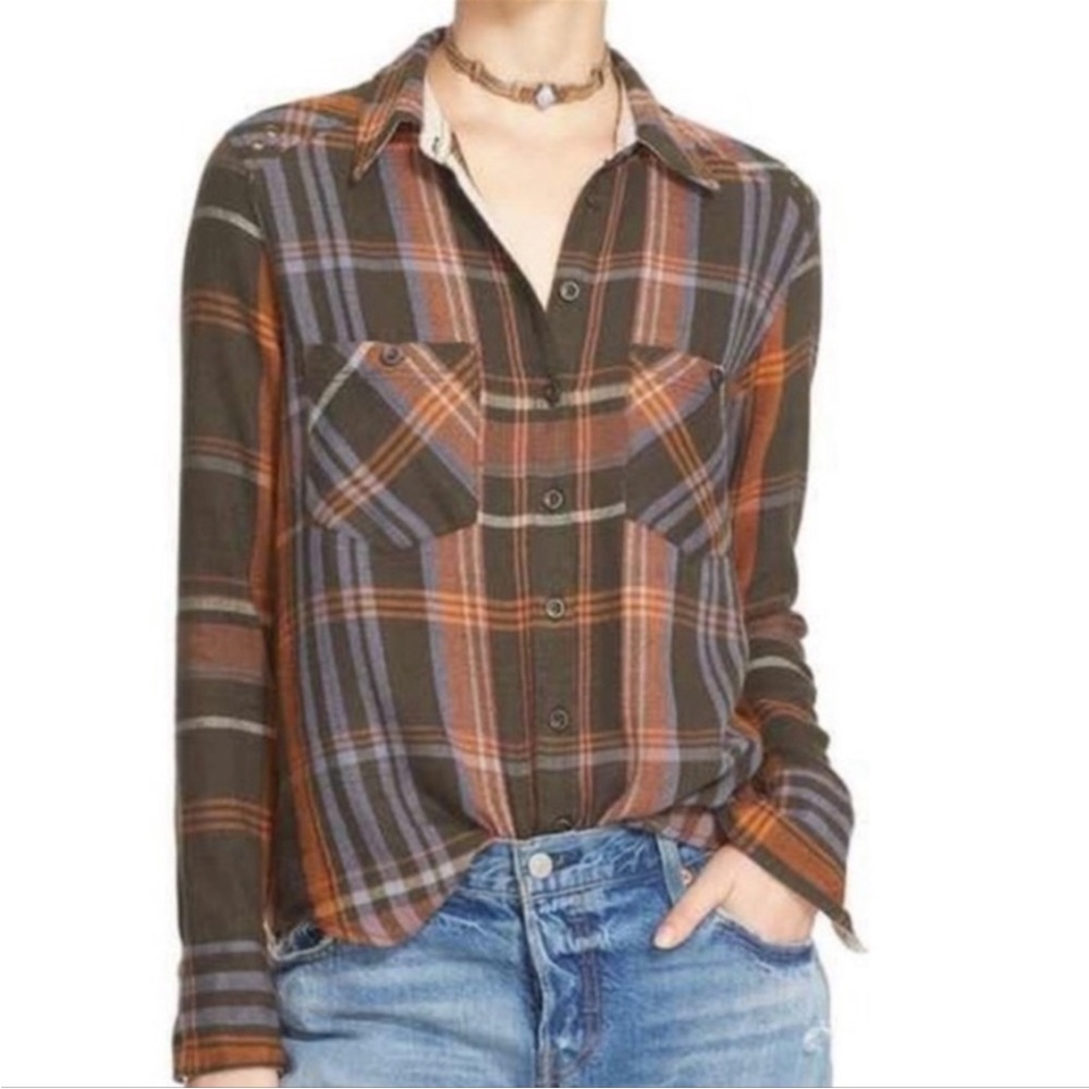 Free People Wesley Plaid Button Up Top